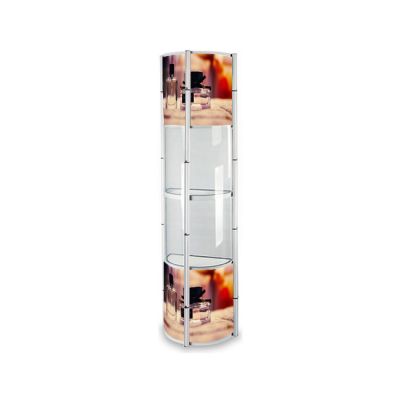 81.1" Semi-Circle Portable Aluminum Spiral Tower Display Case with Shelves, Top light and Clear Panels