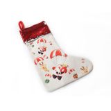 Super Style Blank Sublimation Christmas Stockings Linen Socks with Sequins Drawstring for Xmas Holiday