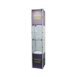 81.1" Square Portable Aluminum Spiral Tower Display Case with Shelves, Top light and Custom Panels