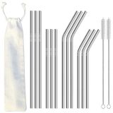 12pcs Reusable Stainless Steel Metal Straws for 30 oz and 20 oz Tumblers - 2 Cleaning Brushes Included