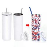 20oz Taperless Sublimation Blank Skinny Tumbler Stainless Steel Insulated Water Bottle Double Wall Vacuum Travel Cup With Sealed Lid and Straw (White) 20OZ
