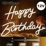 Happy Birthday White Integrative Neon Sign for Birthday Party Decoration Size-42X20cm+58X20cm