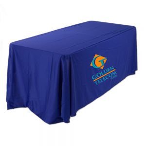 8FT(3) Full Length Sides Round Corner Table Throws with Custom 2 Color Graphic Imprint, Blue