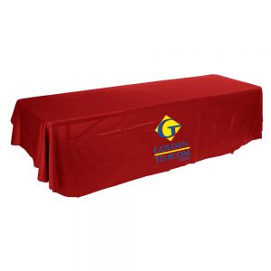 8FT(3) Full Length Sides Round Corner Table Throws with Custom 2 Color Graphic Imprint, Red