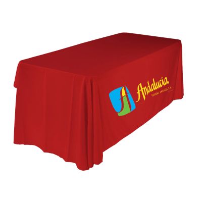 6FT(3) Full Length Sides Round Corner Table Throws with Custom 3 Color Graphic Imprint, Red