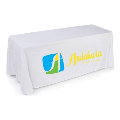 6FT(3) Full Length Sides Round Corner Table Throws with Custom 3 Color Graphic Imprint, White